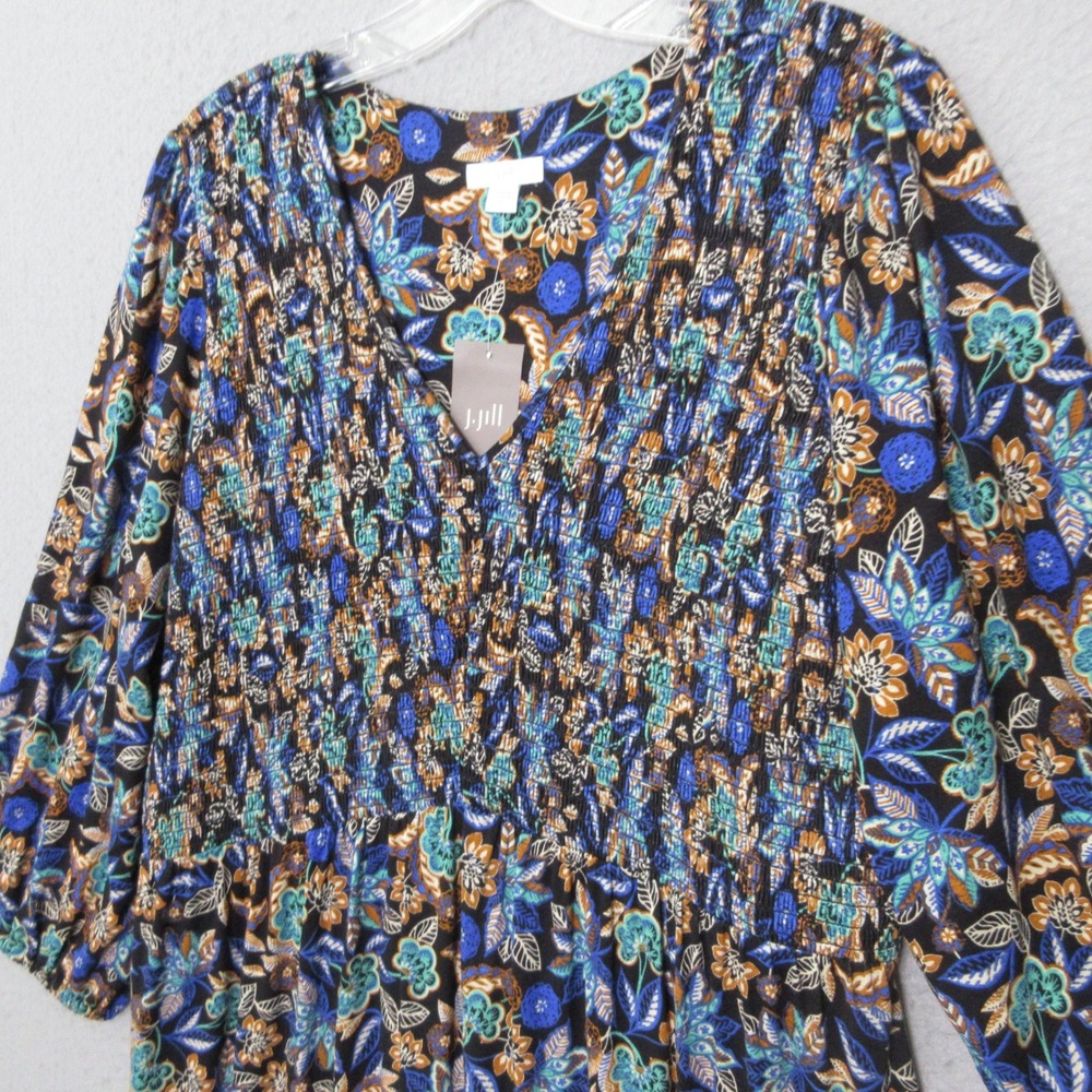 J. Jill Dress Smocked Floral Midi Boho Cottage Core‎ Prairie Flowy Garden NWT - Picture 3 of 9